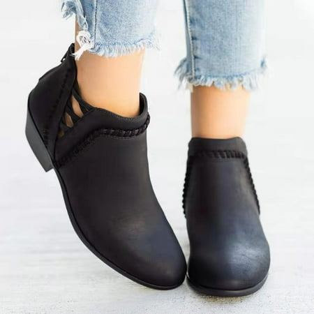 

Yoslce Winter Boots For Women Women S V Cutout Low Tube Solid Color Sleeve Heel Back Zipper Shoes