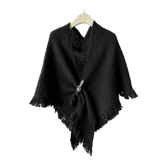 Lifetechs Autumn Winter Knitting Shawl with Tassel Decoration Triangle Scarf with Buttons Thickened Warm Knit Wrap