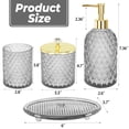 thumbnail image 4 of Haturi 4-Piece Gray Glass Bathroom Accessories Set with Gold Accents, Modern Diamond Texture Soap Dispenser, Toothbrush Holder, Jar, and Tray, 4 of 7