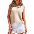 thumbnail image 4 of Tank Top for Women 2026 Summer Satin V Neck Pleated Sleeveless Blouses Casual Business Outfits Champagne Color M, 4 of 9