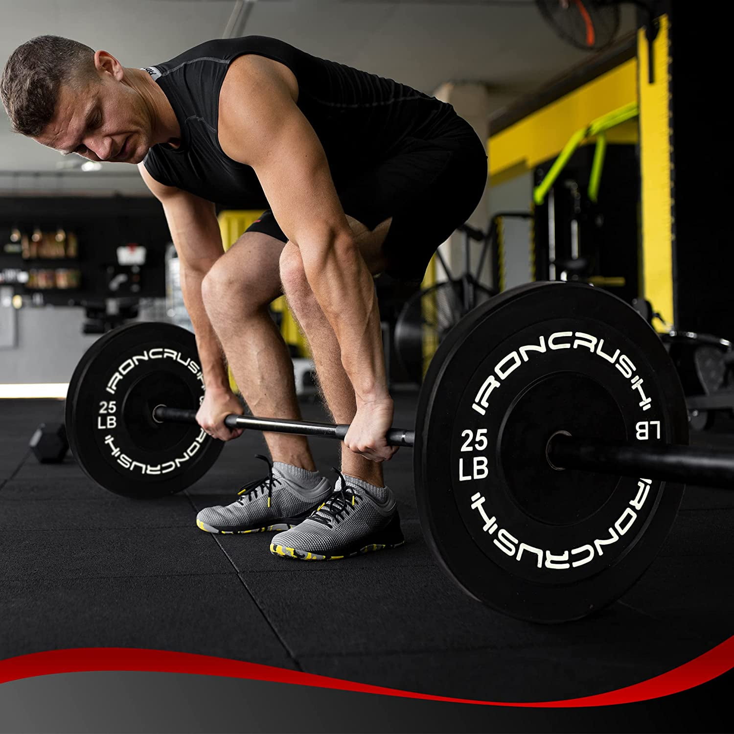 Iron Crush Olympic Bumper Plates Set - Virgin Rubber Weights for Strength Training - Stainless Steel Inserts, Fits 2" Barbells - Low, Dead Bounce for Safety - 10lb to 45lb - Sold in Pairs