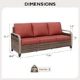 thumbnail image 3 of EAGLE PEAK 3 Seat Wicker Outdoor Patio Sofa, Outdoor Furniture Loveseat Sofa w/ Cushions, Curved Armrests, Outdoor Couch for Backyard, Deck, Porch, Brown/Red, 3 of 8