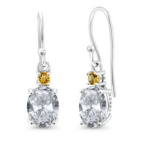 Gem Stone King 10K White Gold White Topaz and Yellow Citrine Dangle Earrings for Women (2.74 Cttw, Gemstone Birthstone, Oval 8x6mm)