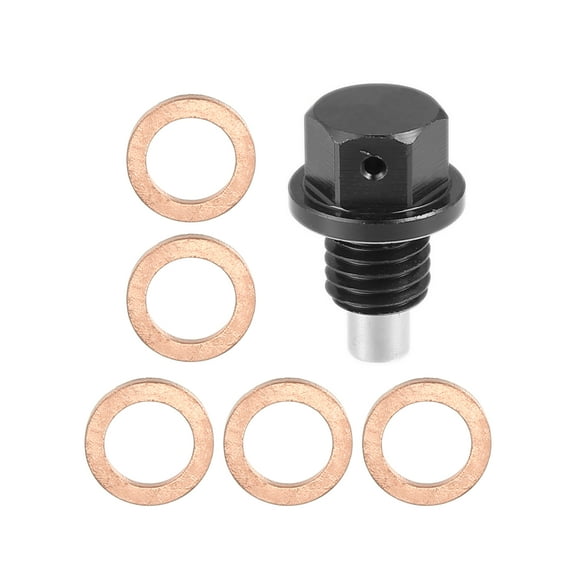 Unique Bargains 1 Set M12x1.75 Oil Drain Plug Magnetic Aluminum Oil Drain Bolt with 5 Washer for Car Motorcycle Black