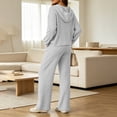 thumbnail image 4 of Ashirexll Pajamas for Women Set Ribbed Knit Hooded Long Sleeve Button Front Top with Matching Pants Loungewear Pajama Set, 4 of 6