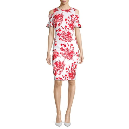 Calvin Klein - Floral Cold-Shoulder Sheath Dress - Walmart.com