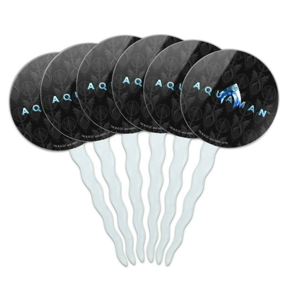 Aquaman Movie Logo Cupcake Picks Toppers Decoration Set of 6