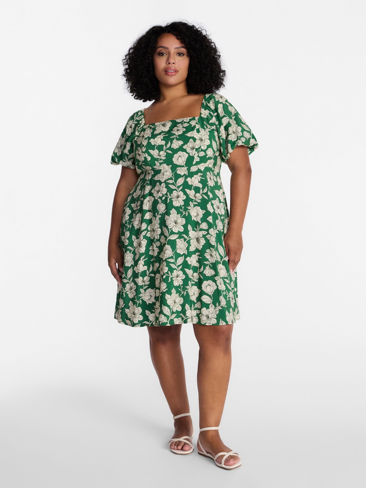 Time and Tru Women's Mini Dress with Puff Sleeves, Sizes XS-XXXL