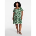 thumbnail image 2 of Time and Tru Women's Airflow Mini Dress with Puff Sleeves, Sizes XS-XXXL, 2 of 6