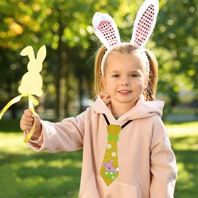 Pajarita ajustable con purpurina para Pascua para niños y adultos | Diseño de huevo de gallina y conejito multicolor | Accesorio de fiesta de tela brillante | Disfraz para eventos escolares, sesi