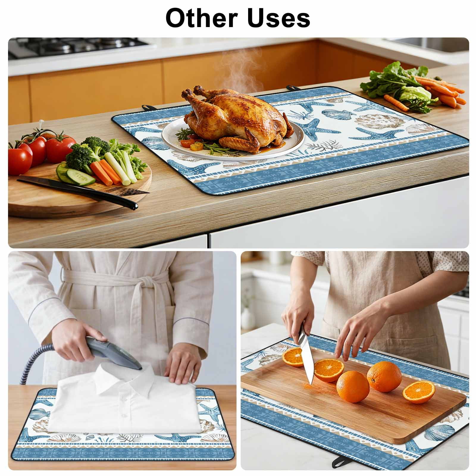 Blue Coastal Nautical Stove Top Cover for Electric Stove, Heat-proof & Non Slip Glass Top Stove Cover Protector, Summer Beach Starfish Shell Coral Kitchen Flat Cooktop Rubber Mat 24x21 Inches