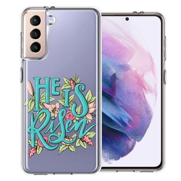 MUNDAZE for Samsung Galaxy S21 He Is Risen Text Easter Jesus Christian Flowers Double Layer Phone Case Cover