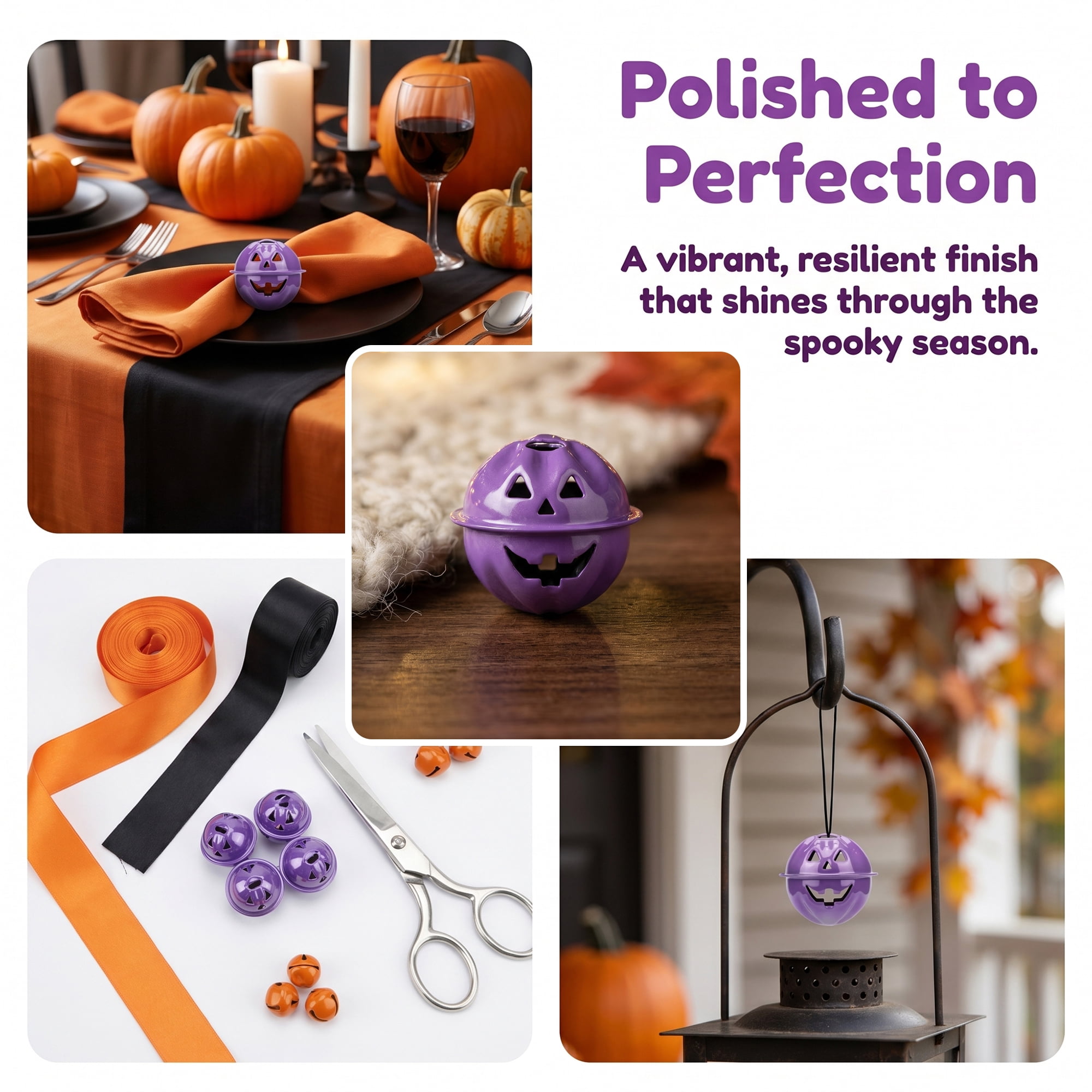 Unique Bargains 10Pcs Pumpkin Halloween Craft Round Bells Purple 1.2" x 1.2" x 1.2"