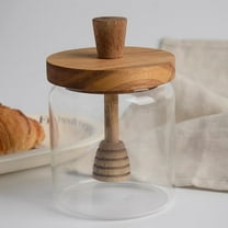 SOPOTUTU Glass Honey Jar with Leak-Proof Lid and Wooden Dipper, 1 Pack, Ideal for Honey Storage and Kitchen Use