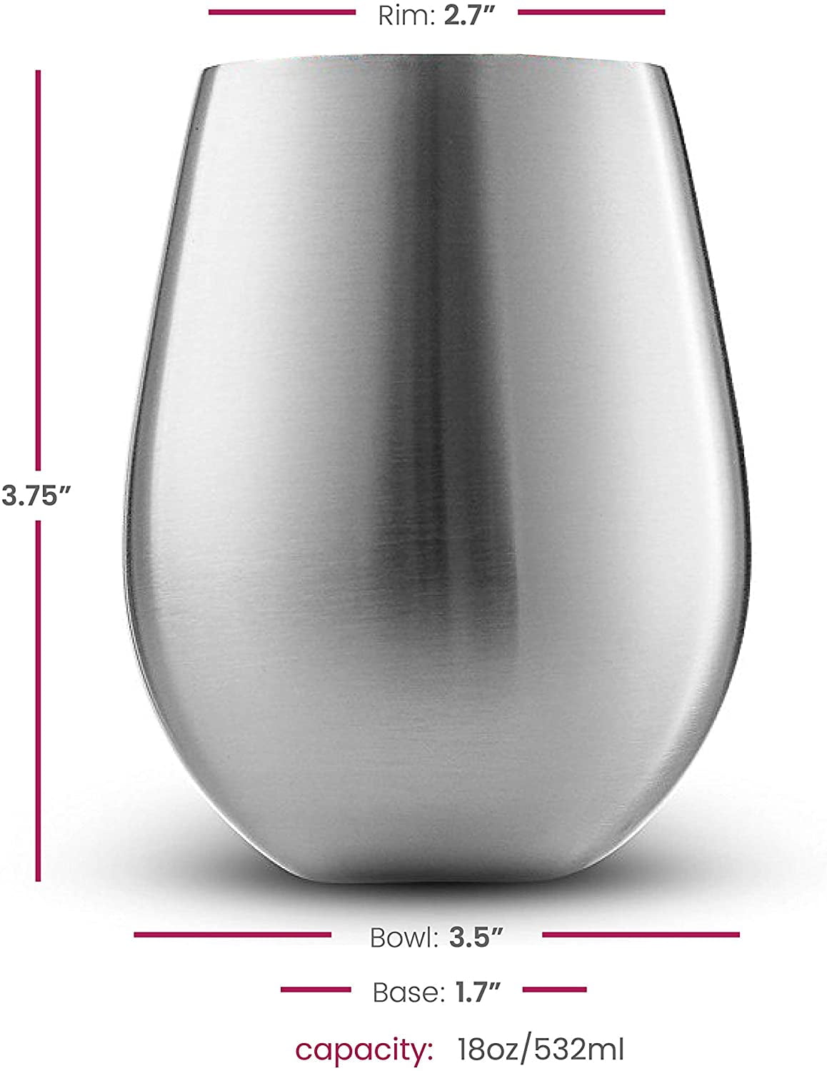 18 Oz Stainless Steel Unbreakable Wine Glass - Stainless Steel Red & White  Stemless Wineglass, Portable Wine Tumbler for Outdoor Events, Picnics 