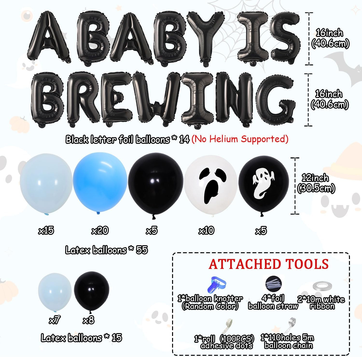 84Pcs Halloween A Baby Is Brewing Baby Shower Decorations Blue Black A Baby Is Brewing Foil Balloons Banner Ghost Balloon Garland Arch Kit for Halloween Themed Baby Shower Party Decor Supplies