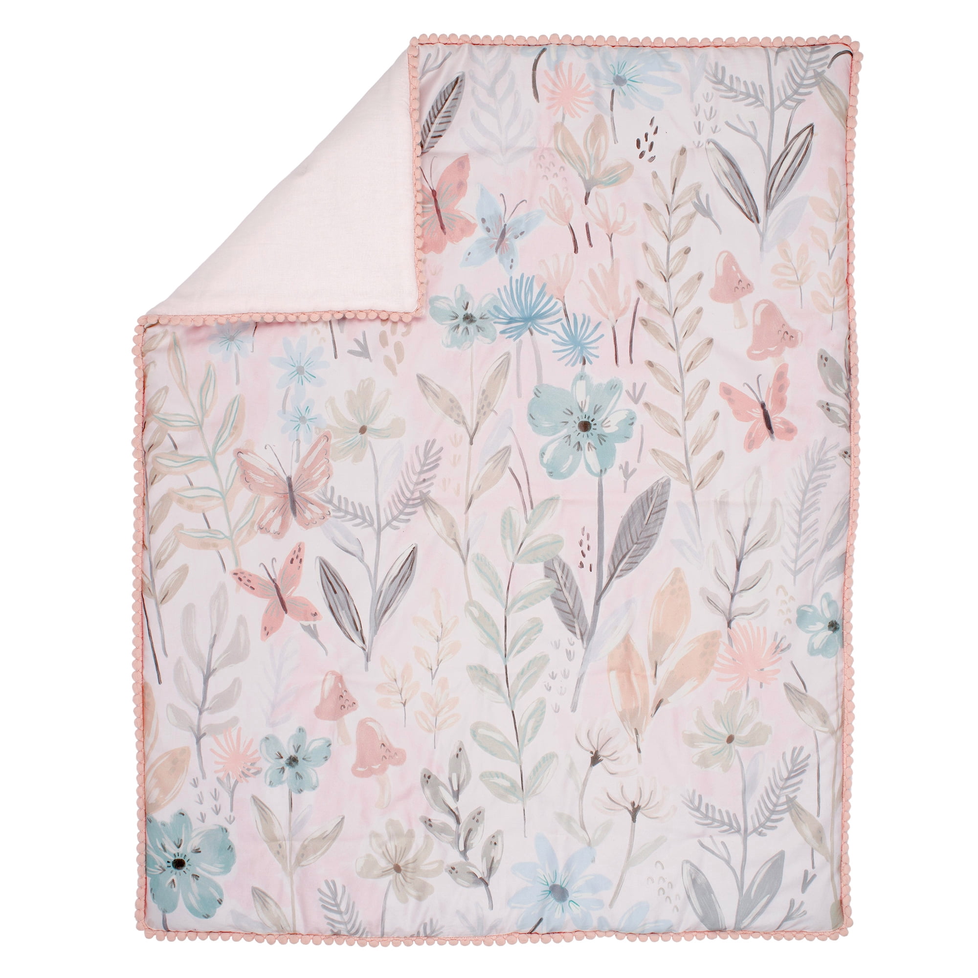 Lambs & Ivy Baby Blooms 3-Piece Pink Floral/Butterfly Baby Crib Bedding Set