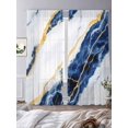 thumbnail image 3 of Marble Blue Sheer Curtains 96 Inch Length 2 Panels Set, Gold Foil Ceramic Style Cracks Scratches Voile Window Treatment Semi Sheer Long Curtains Drapes for Bedroom/Living Room/Kitchen 52"x96"x2, 3 of 7