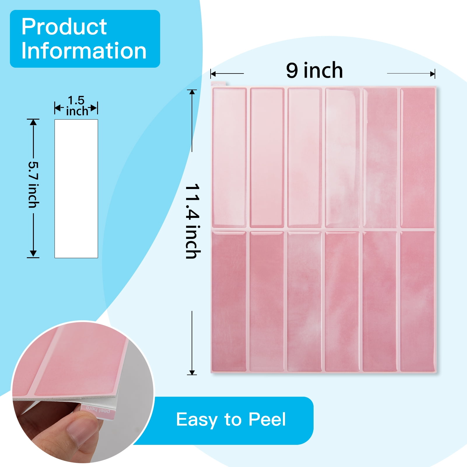 10Pcs Peel and Stick Backsplash Tile,11.4'' x 9'' Subway Tile,Self-Adhesive Wall Tiles for Kitche,Bathroom,RV,Thicker Design in Pink