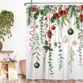 thumbnail image 4 of Nanqianyi Christmas Bow Ribbon Holly Ornament Shower Curtain,Waterproof Watercolor Pine Eucalyptus Bathroom Decor,72"x74" Inch,With Hooks, 4 of 6