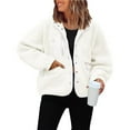 thumbnail image 5 of Womens Fleece Jacket Fuzzy Long Sleeve Short Winter Coats Button Down Jacket Outerwear with Pockets White L, 5 of 6