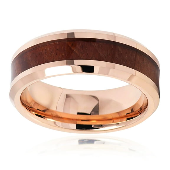 Free Engraving Men Women Personalized Inside Engraving Tungsten Carbide Wedding Band Ring 8mm Beveled Edge Hawaiian Koa Wood Inlay