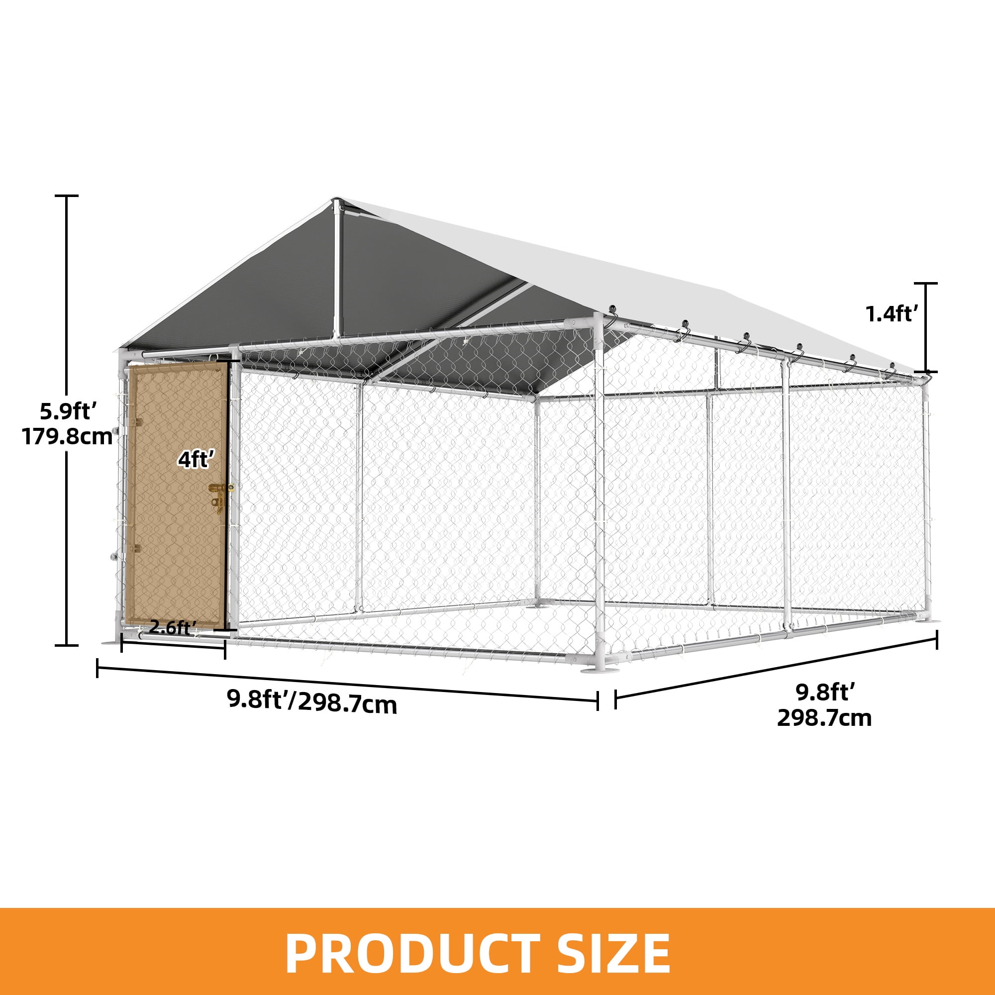 Dextrus 10'x10' Outdoor Dog Kennel with Metal Dog Gate, Outdoor Dog Enclosure with Roof, Heavy Duty Dog Kennel for Outdoor Backyard Farm