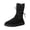 Black, variant on Womens Mid Calf Snow Boots Round Toe Flat Sole Faux Suede Quilted Panel Plush Lined Rear Drawstring Warm Outdoor Winter Boots Brown Size 8.5