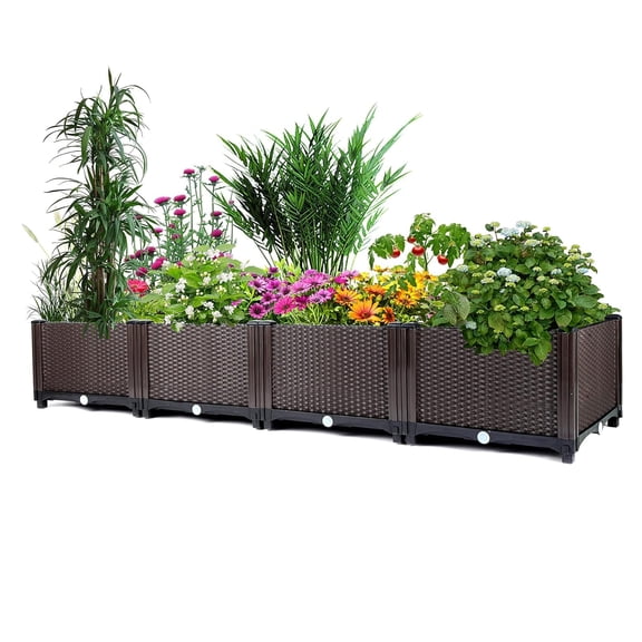 Raised Garden Bed Planter Box with Drainage & Water Reservoir, Indoor/Outdoor Plastic Planter for Vegetables, Herbs, Flowers & Succulents