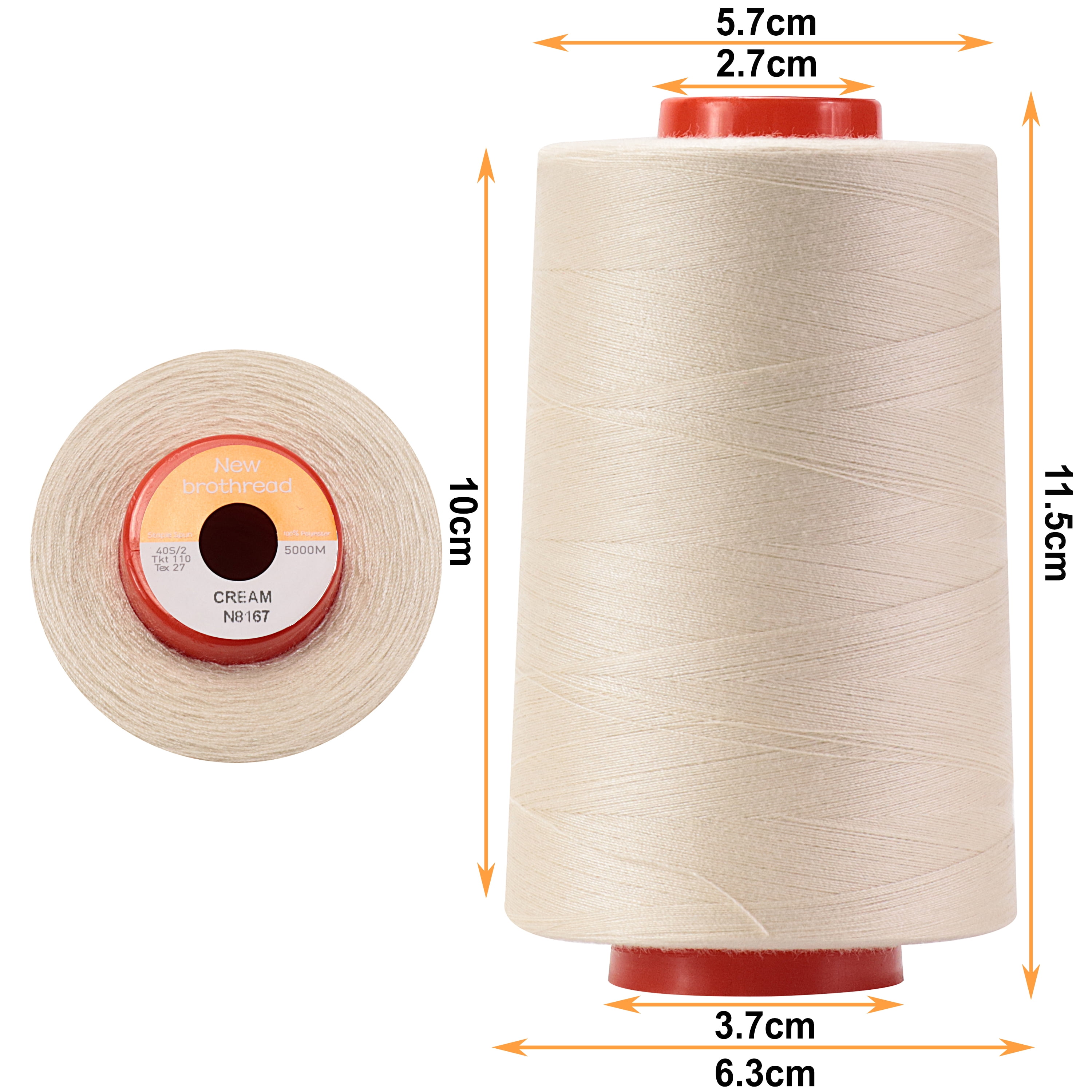 New brothread 4 Large Cones of Polyester Sewing Serger Quilting Thread - 5500Y (5000M) - Cream