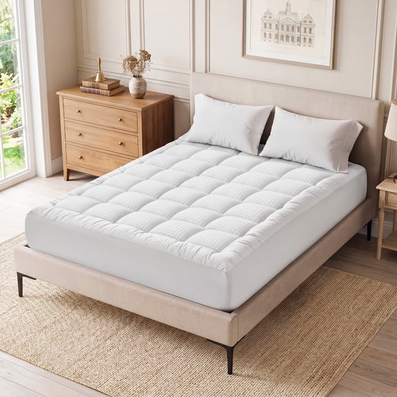 Vccoem Cooling Mattress Topper Queen White, Extra Thick Quilted Mattress Pad, Deep Pocket Fit, Breathable Plush Bed Topper, Hypoallergenic