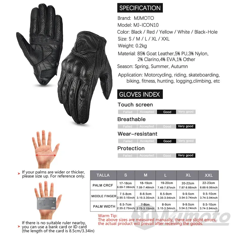 MJMOTO Vintage Leather Motorcycle Cycling Gloves Touchscreen Offroad Hard Shell Protection Motorbike Glove Comfort Breathable