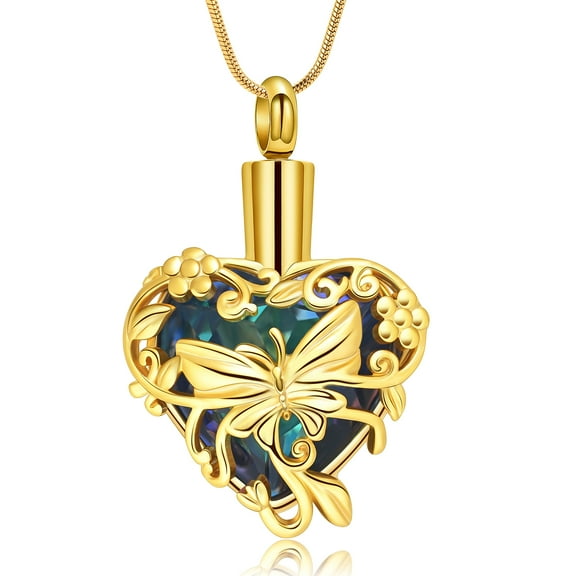 Personllized Crystal Butterfly Urn Necklace for Ashes Heart Shape Cremation Jewelry Keepsake Memorial Pendant Jewelry