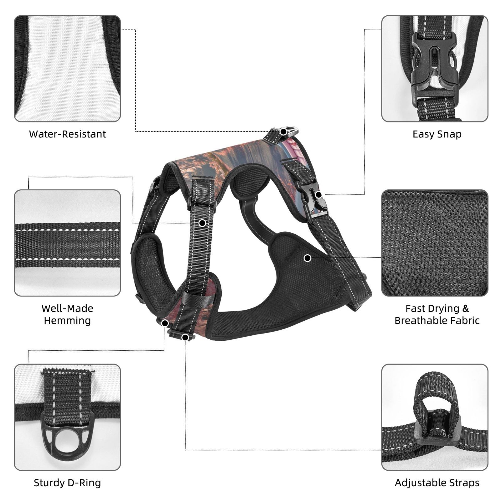 Vsdgher Vintage Pink Drive View Dog Harness, No-Pull Pet Harness, Dog Vest, Pet Vest for Small to Large Dogs-