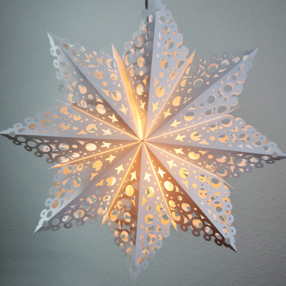 Quasimoon 24 White Winter Solstice Snowflake Paper Star Lantern