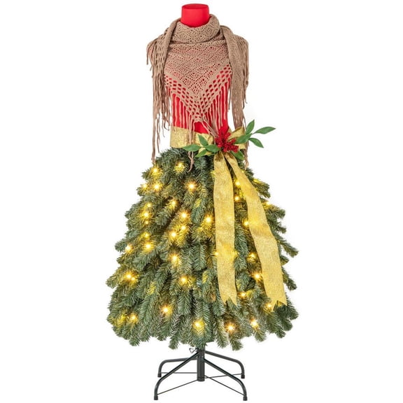 Topcobe 5 FT Pre-lit Mannequin Artificial Christmas Tree Dress Form Xmas Tree, Christmas Decorations for Indoor Party