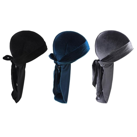 3 Unids Unisex Velvet Bandana Durag Headwear Seda Pirata Cap Wrap Sombreros Sunnimix Velvet Bandana Durag Cap