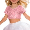 thumbnail image 3 of WhouRiu Little Girl' T Shirt Glitter Sequin Short Sleeve Crop Tshirt Children Stage Singing Dancing Show Elastic Tee Pink,Sized 3-8, 3 of 3