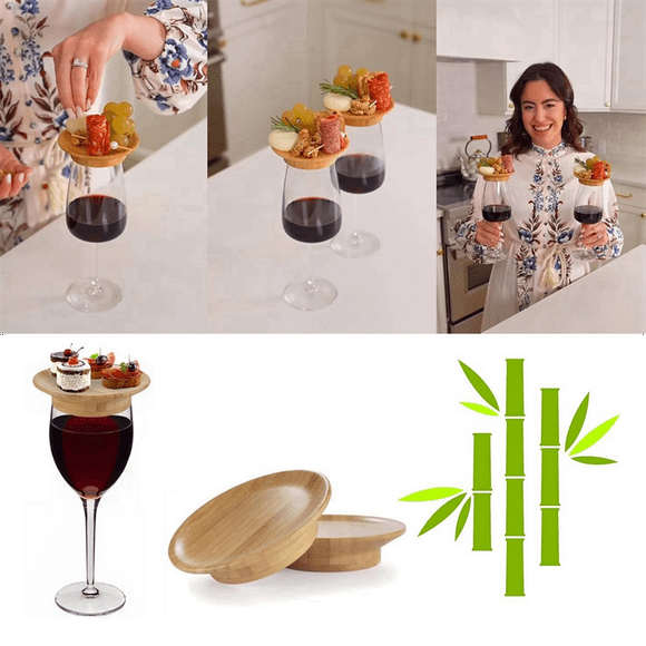 6Pcs Wine Glass Topper, 4Inch Wine Glass Charcuterie Topper Bamboo Wine Glass Topper Coasters