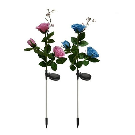 

2Pcs LED Solar 3 Head Rose Flower Rose Solar Lamps Night Light
