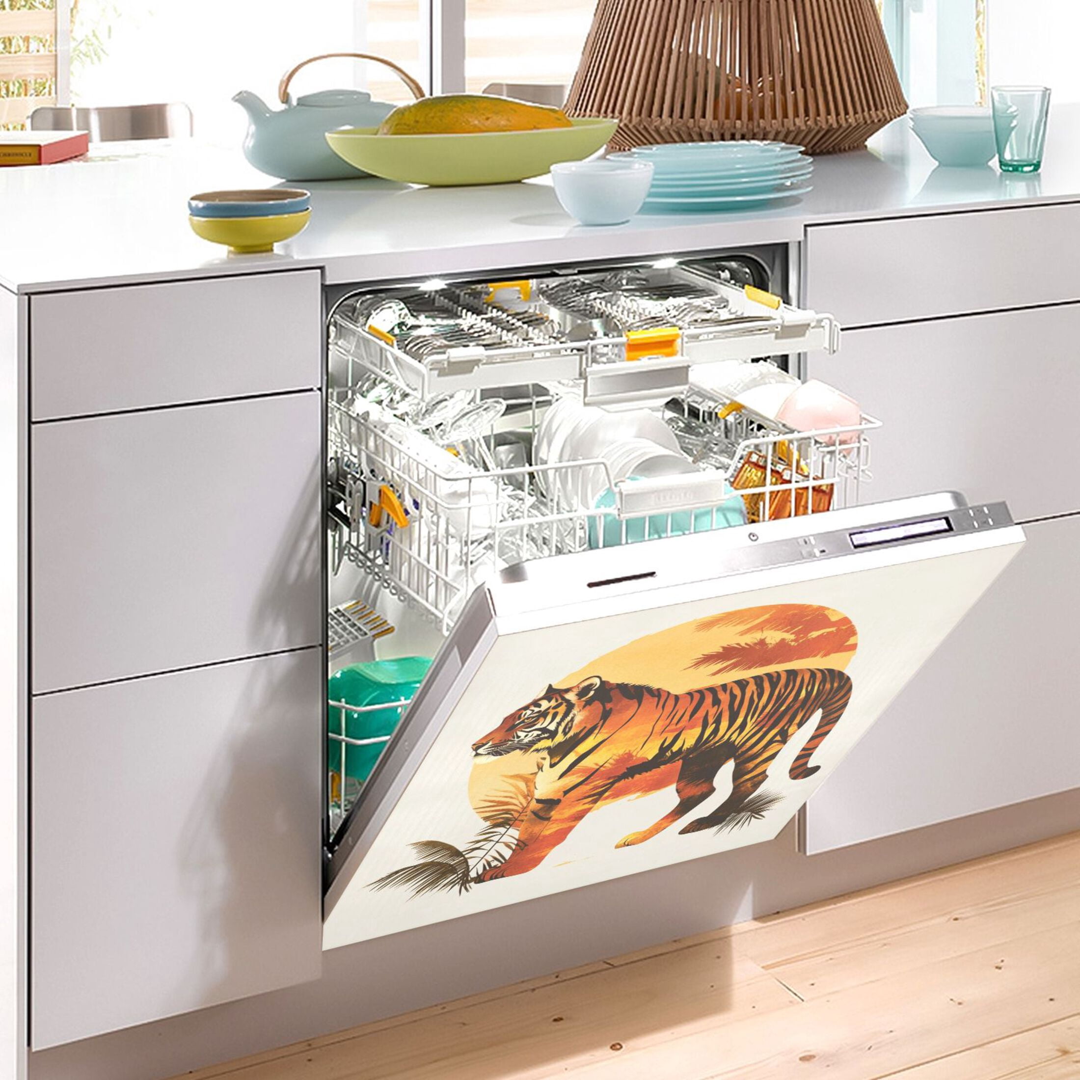 Dishwasher Magnetic Sticker 23x26 Inch Refrigerator Magnetic Sticker Washing Machine Magnetic Sticker Kitchen Panel Magnetic Sticker Home Decor Beautiful Sunset Tiger