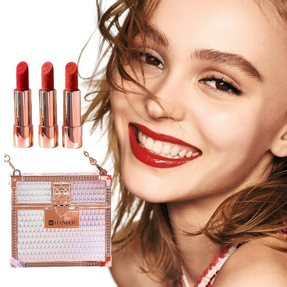EGNMCR Lipstick Luxury Pet Leather Bag Lipstick Gift Box Set 3 Lipsticks Lipstick Lipstick