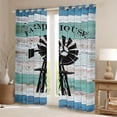 thumbnail image 2 of Erosebridal Farmhouse Curtains Rustic Wooden Blackout Curtains Windmill Birds Print Curtains & Drapes, Teal Blue Log Retro Vintage Decor Window Curtains - 52''Wx63''L, 2 of 6