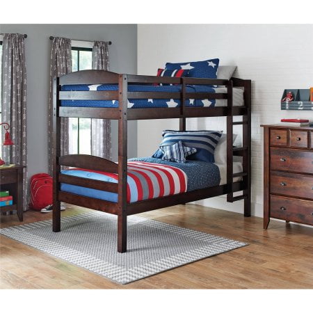 Better Homes and Gardens Leighton Twin Over Twin Wood Bunk Bed with Set of 2 Mattresses, Multiple Finishes
