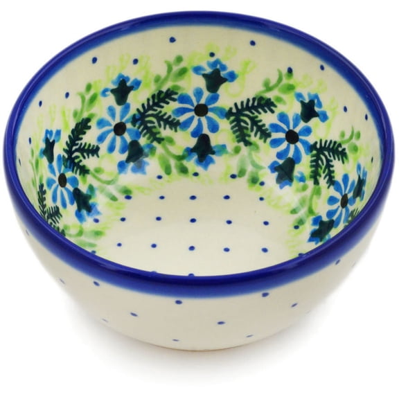 Polish Pottery 4½-inch Bowl (Blue Wreath Theme) Hand Painted in Boleslawiec, Poland Certificate of Authenticity