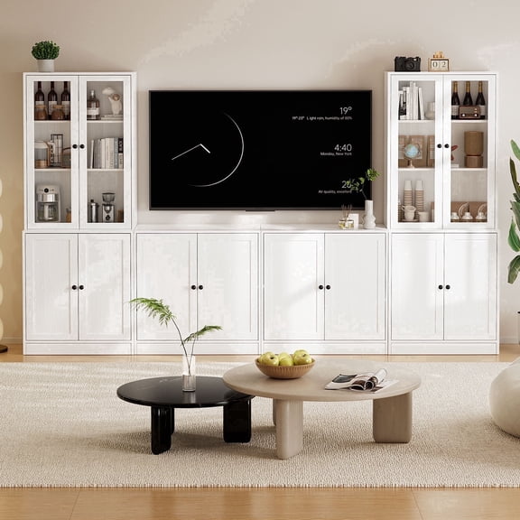 RichYa 4-Piece Entertainment Center with Bookshelves for TVs,TV Stand for TVs up to 60”,TV Stand Cabinets with Display Shelves for Living Room,White