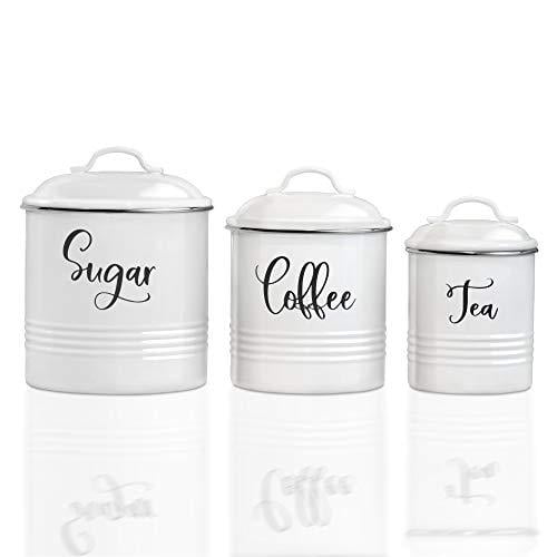 Home Acre Designs Collection Canister Sets For Kitchen Counter-Farmhouse Kitchen Decor-Rustic Kitchen Canisters Set of 3-Farmhouse Canisters Sets Kitchen-White Airtight Food Storage-Coffee
