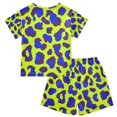 thumbnail image 2 of Blue Green Leopard Pattern Summer Pajama Set Soft Cotton Short Sleeve Sleepwear 2PCS Pajama Sets Breathable Lounge Set Size 10Y, 2 of 7