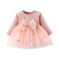 thumbnail image 2 of Ulitacool Toddler Dresses For Girls O Neck Graphic Prints Sundress Long Sleeve Patchwork Bowknot Dresses Elegant Clothes 18-24 Months Pink, 2 of 4