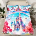 thumbnail image 2 of Feelyou Fairy Castle Full Size Sheets for Girls, Dreamy Rainbow Butterfly Bed Sheets, Princess Style Sheet Sets, 2 of 7